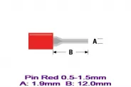 Конектор кабелна обувка Pin Red 0.5-1.5mm A:1.9mm B:12.0mm Оп.10бр