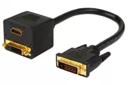  DVI to DVI+HDMI Cable Splitter Black [DVI-D/M to HDMI/F+DVI-D/F]